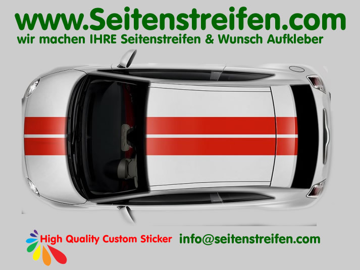 Fiat 500  - Haube Dach Rallye Streifen Aufkleber Dekort Set  - Art.Nr.: 2151