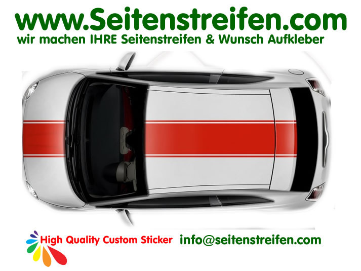 Fiat 500  XL Set - Haube Dach Rallye Streifen Aufkleber Dekort Set  - Art.Nr.: 2152