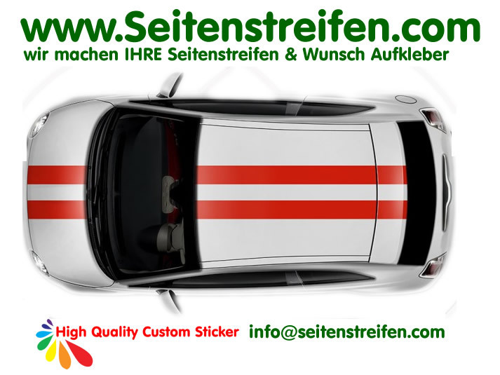 Fiat 500 - Haube Dach Rallye Streifen Aufkleber Dekort Set  - Art.Nr.: 2153