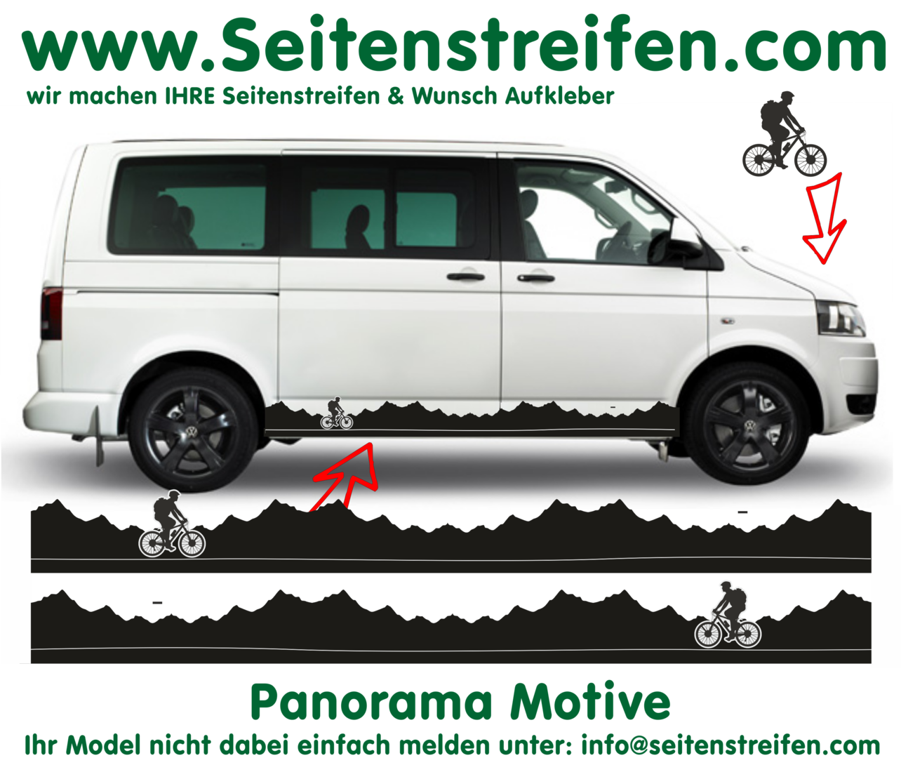 VW T4 T5 T6 - Bicycle Bike Cycling Tour Panorama Side Stripes Graphics Decals Sticker Kit - N° 2910