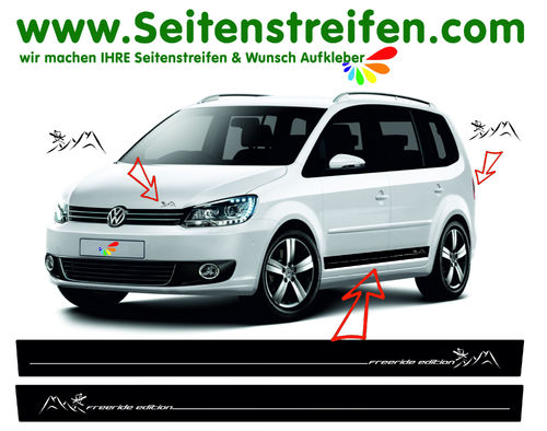 VW Touran -  Ski Freeride Edition Seitenstreifen Aufkleber Dekor Komplett Set "- Art.Nr.: 6776