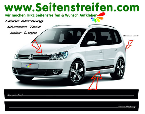 VW Touran Wunsch Text / Ihre Werbung / Seitenstreifen Aufkleber Dekor Komplett Set "- Art.Nr.: 4776