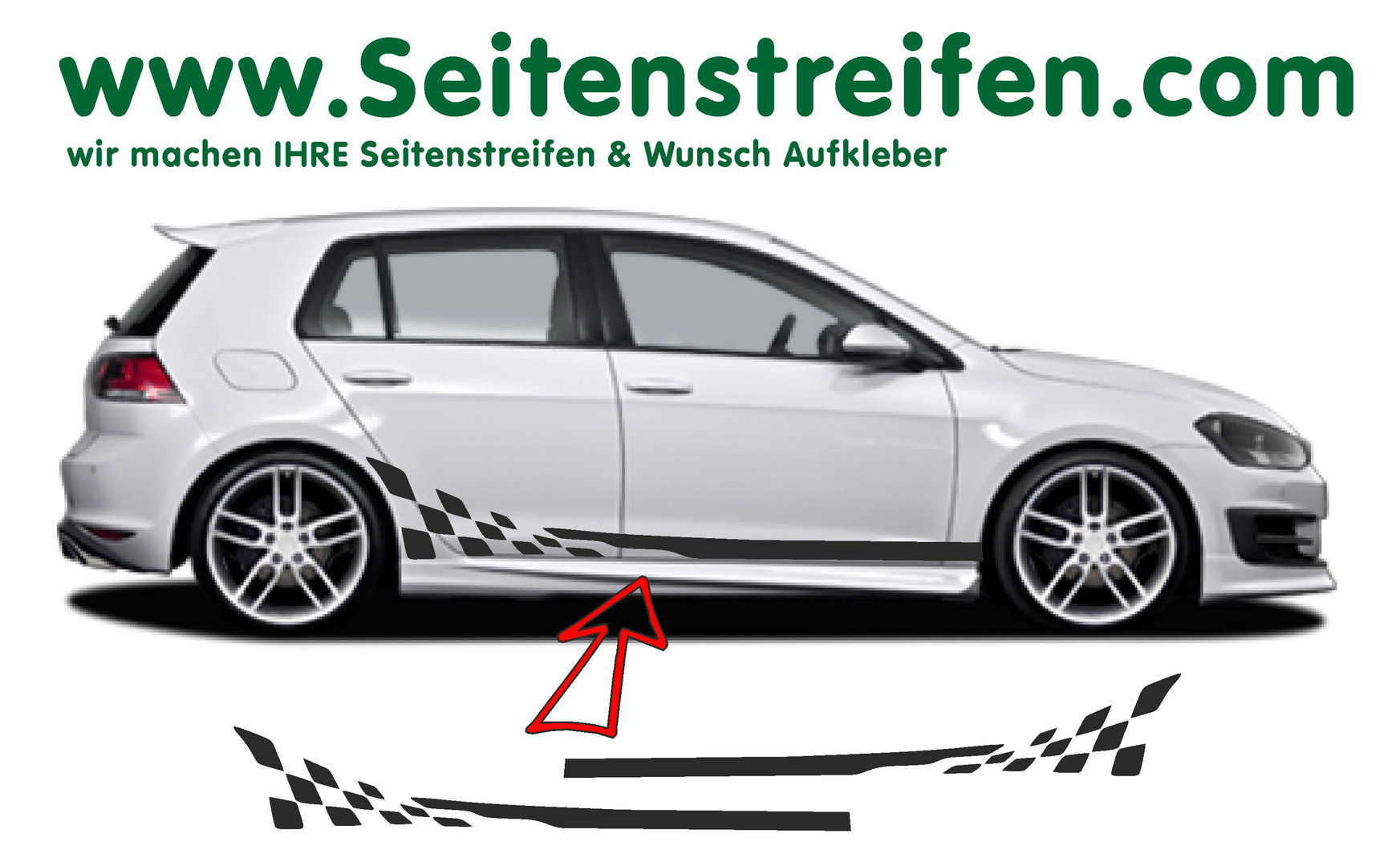 VW Golf - Checker for 3 & 4 Doors - Side Stripes Graphics Decals Sticker Kit - N° 8484