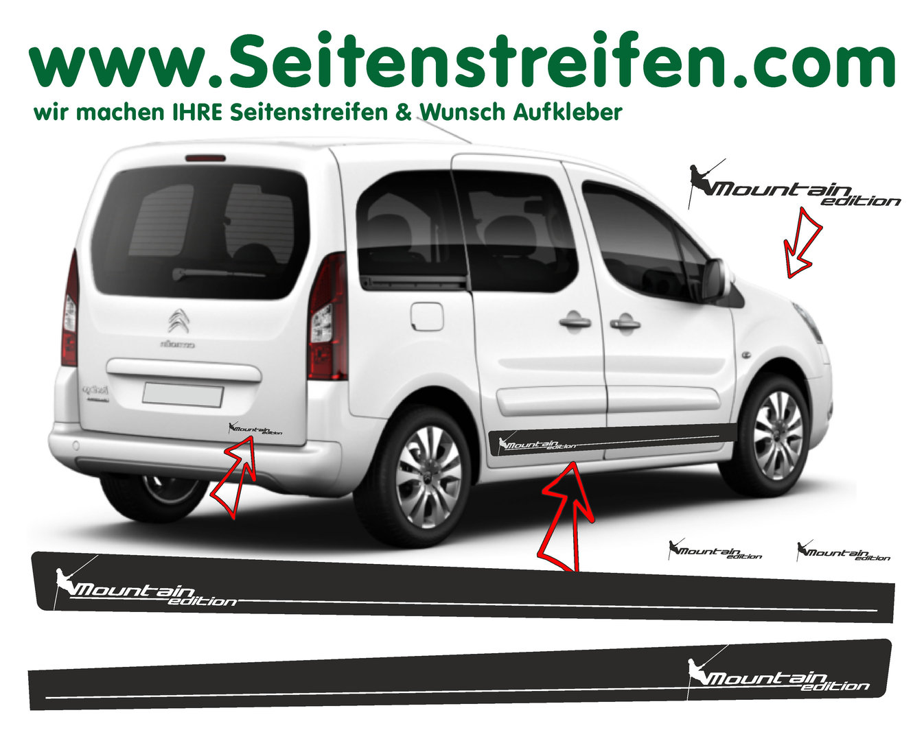 Citroen Berlingo / Renault Kangoo Bergsteiger Mountain Edition Seitenstreifen Aufkleber Set: 7257