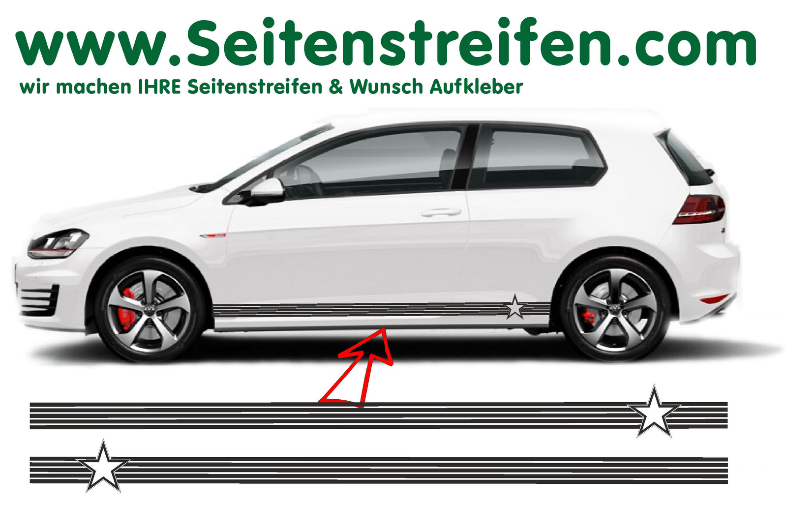 VW Golf étoile bande latérale autocollant ensemble complet - pour les 3 & 4 portes - N° 8496