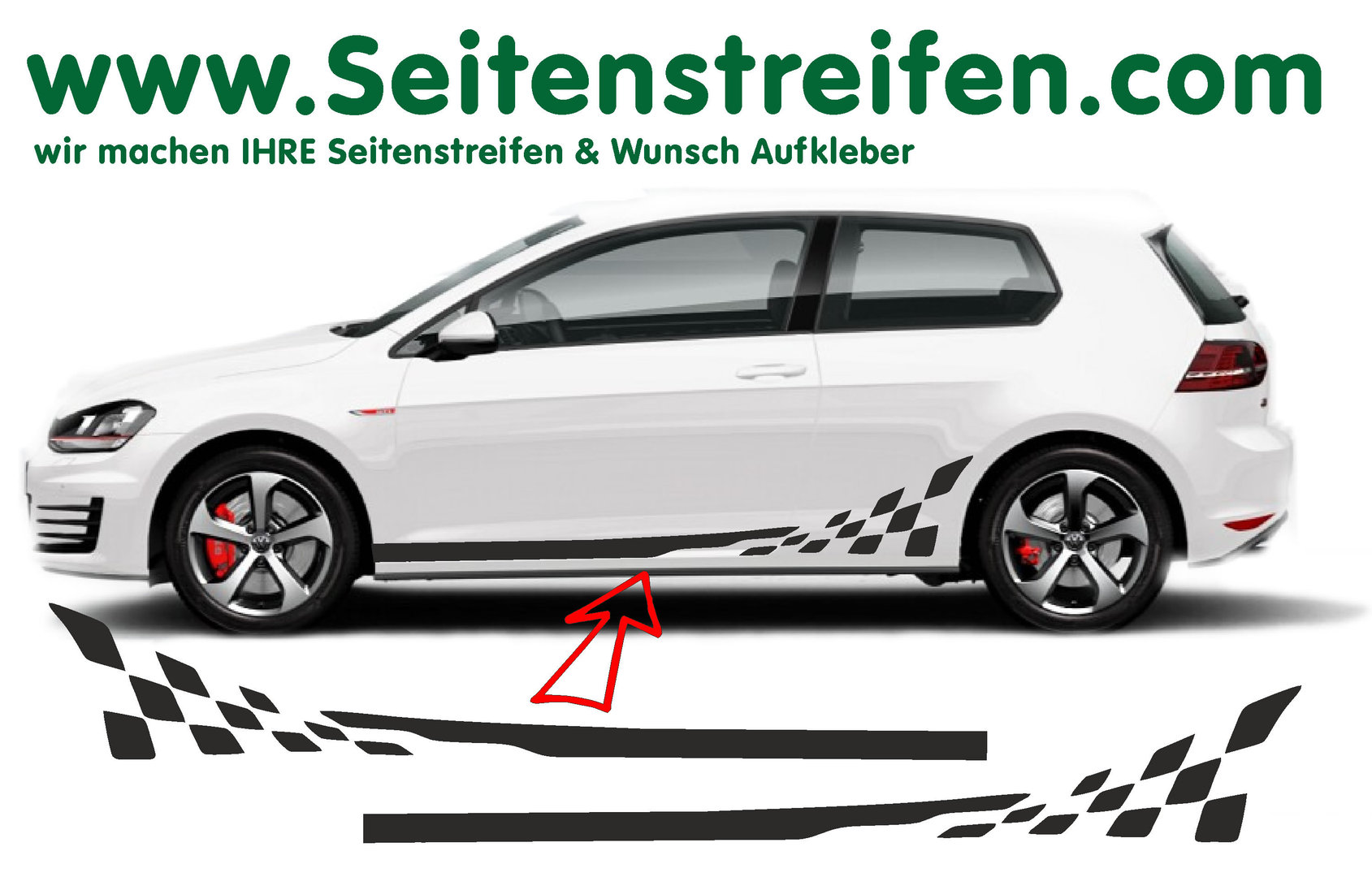 VW Golf Checker bande latérale autocollant ensemble complet - pour les 3 & 4 portes - N° 8497