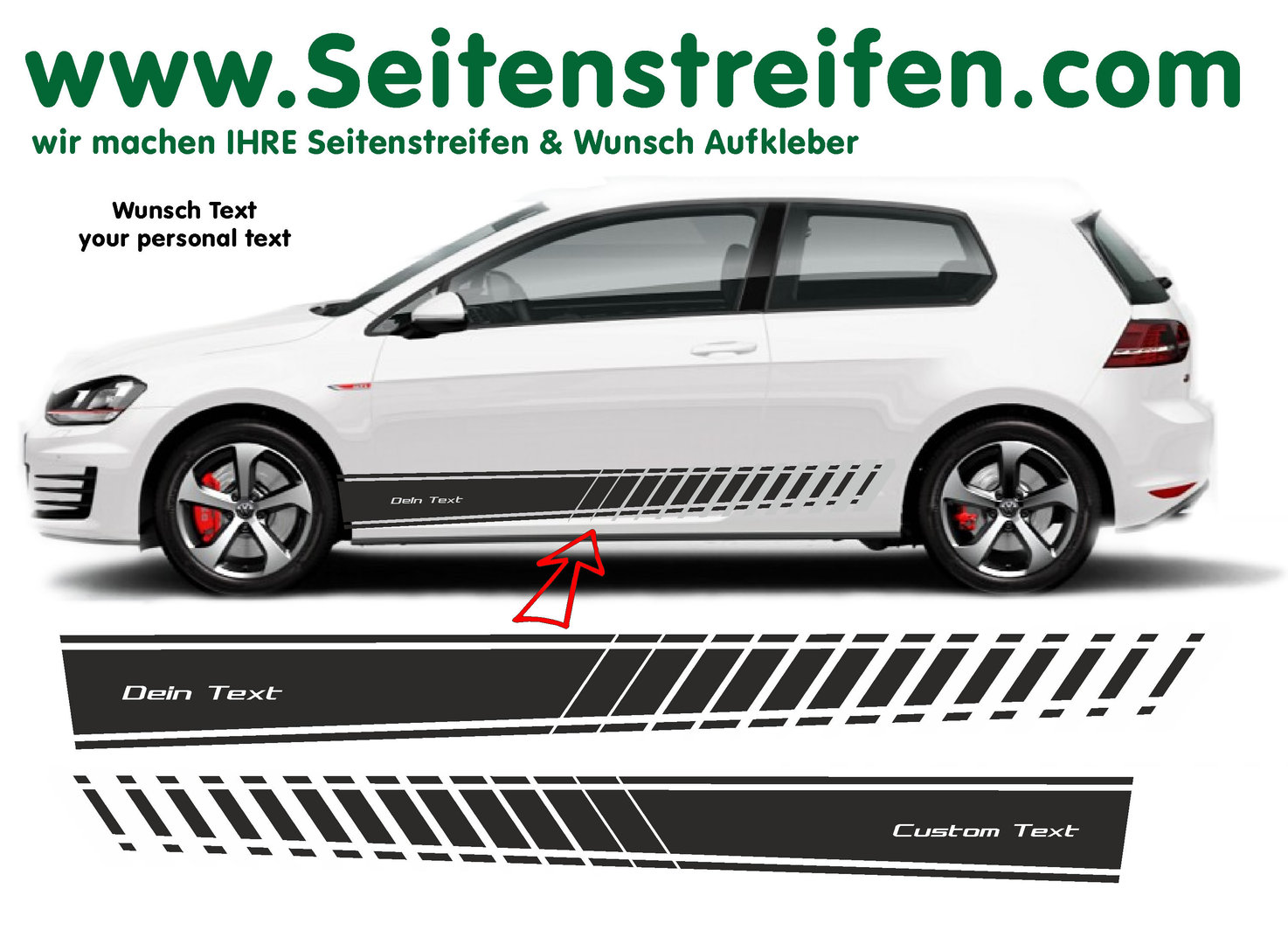 VW Golf bande latérale autocollant ensemble complet - pour les 3 & 4 portes N° 8516 - texte désiré
