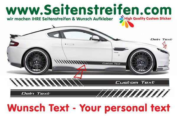 2x your text - Side Stripes Graphics Decals Sticker Kit - 185cm X 10cm - N° 0165