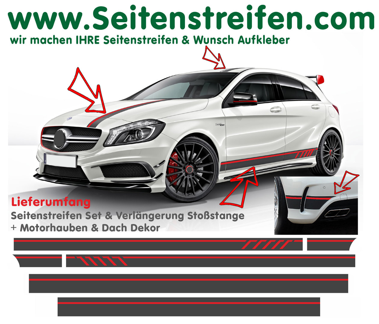 Mercedes Benz Class A - AMG 45 W176 W17 Edition 1 - Color anthracite / red - Graphics Sticker Kit