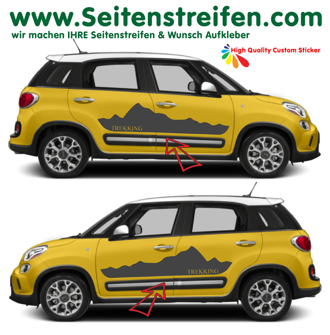 Fiat 500L Trekking Seitenstreifen Aufkleber Berge Mountain Dekor Set - Art.Nr.: 9835