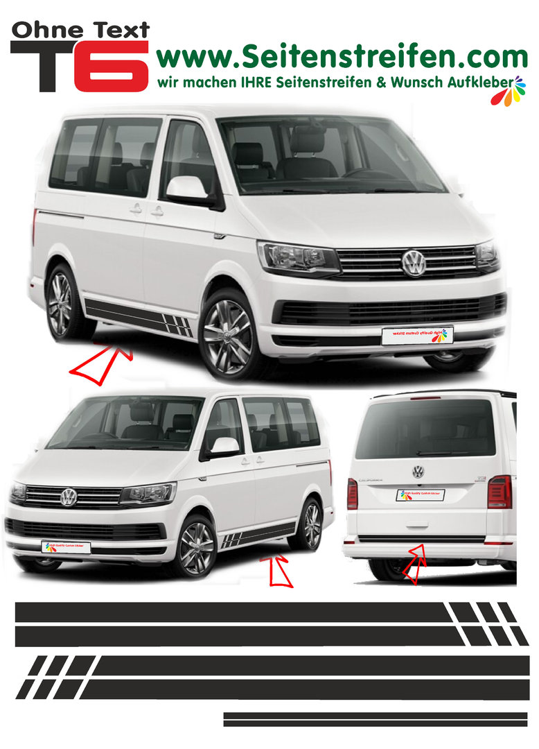 VW BUS T4 T5 T6 - Edition Without Text - Side Stripes Graphics Decals Sticker Kit - N° 5378