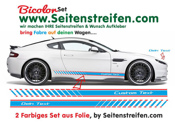 2x EVO Wunschtext Seitenstreifen Auto Aufkleber Set - 2 Farbig - Bicolor  - 220cm X 10cm N° 0658