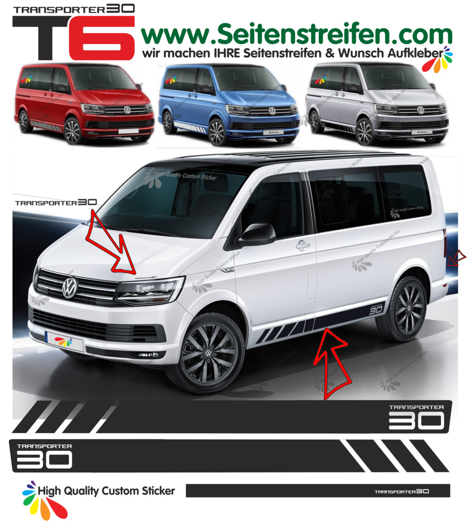 VW BUS T5 T6 - Transporter 30 Edition - Side Stripes Graphics Decals Sticker Kit - N° 9685