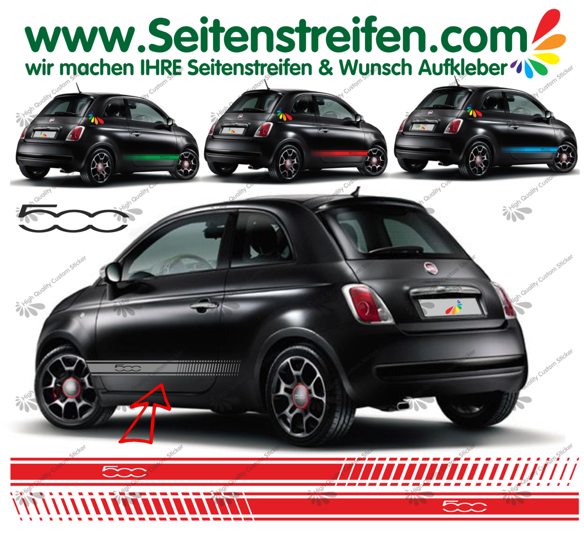 Fiat 500 - MADE IN ITALY Barcode version 3 - Side Stripes Graphics Decals Sticker Kit - N° 1490