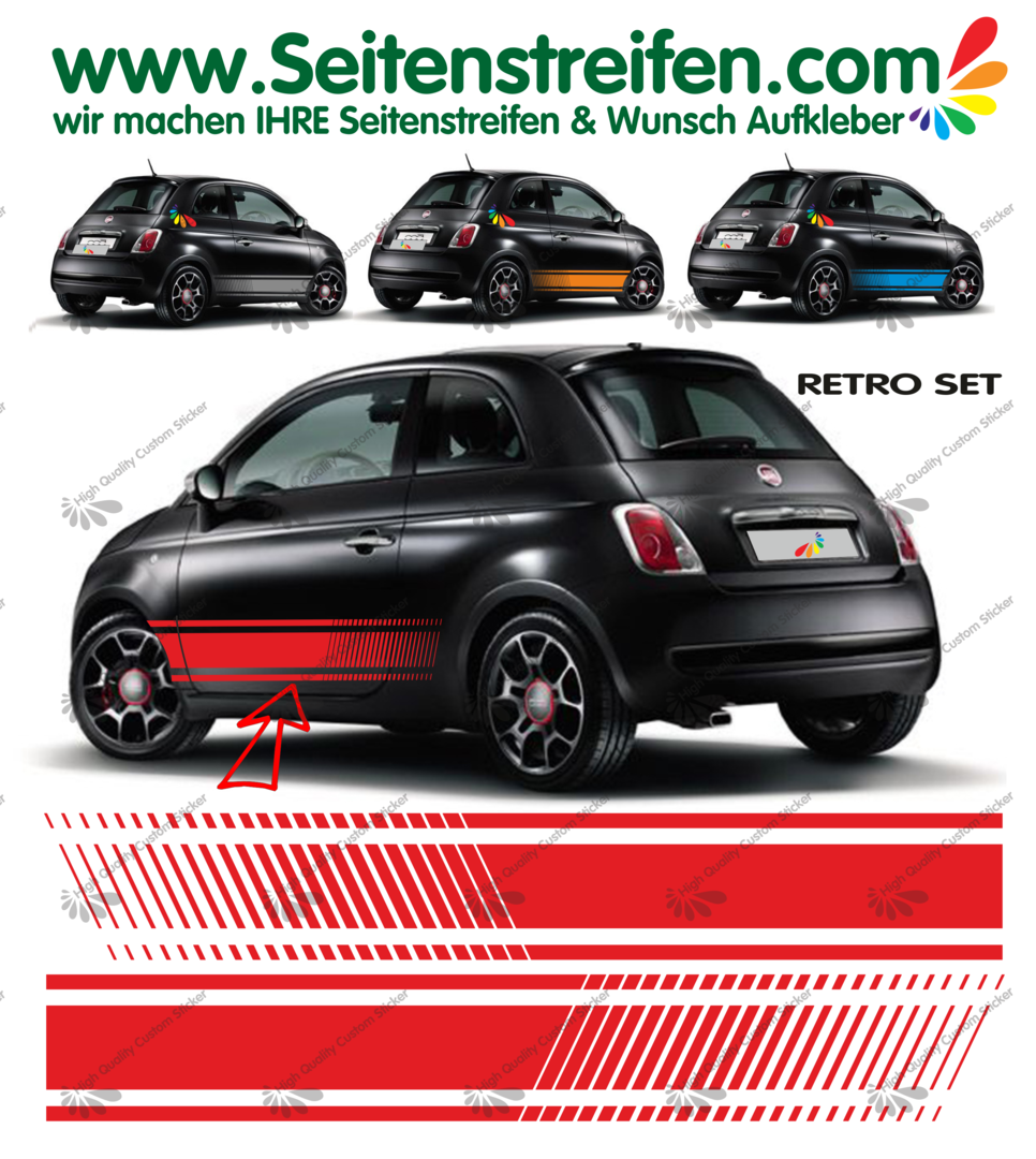Fiat 500 - EVO XL Retro - Side Stripes Graphics Decals Sticker Kit - N° 5975
