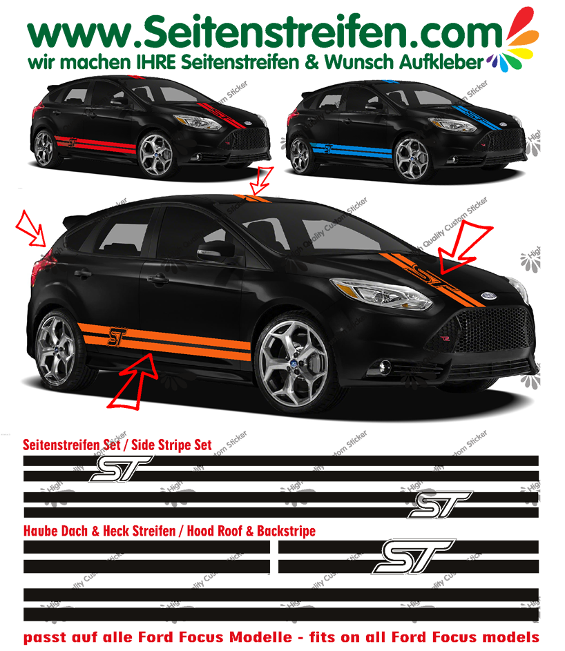 Ford Focus ST -  Side Stripes Graphics Decals Sticker Kit - N° 1059