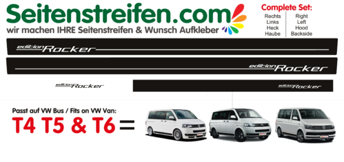 VW BUS T4 T5 T6 Edition Rocker Seitenstreifen Aufkleber Dekor komplett Set - Art.Nr.: 3303