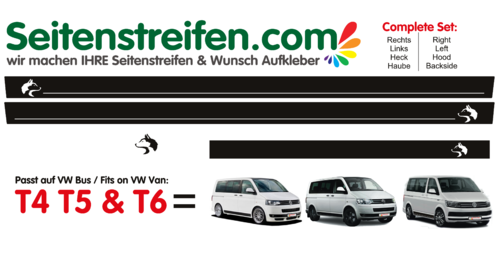 VW BUS T4 T5 T6 Husky Seitenstreifen Aufkleber Dekor komplett Set - Art.Nr.: 3307