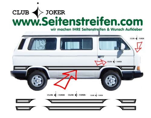 VW T3 Joker Club - bande latérale autocollant ensemble complet - N° 8678