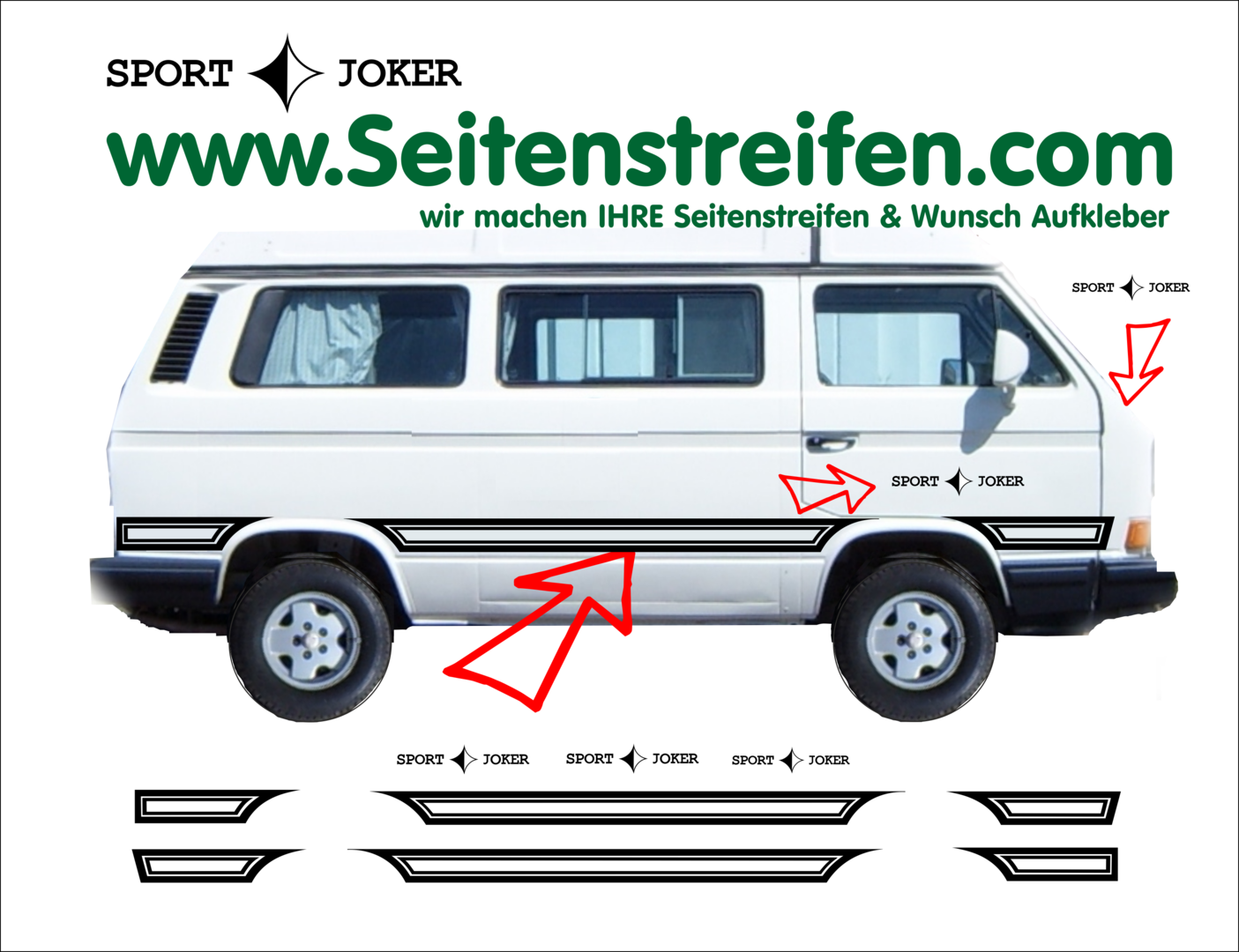 VW Bus T3 - Joker Sport -  Side Stripes Graphics Decals Sticker Kit - N° 8679
