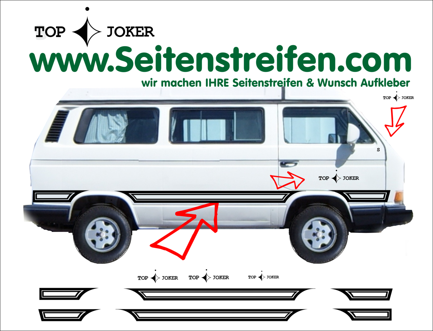 VW T3 - Joker Top -  Side Stripes Graphics Decals Sticker Kit - N° 8680