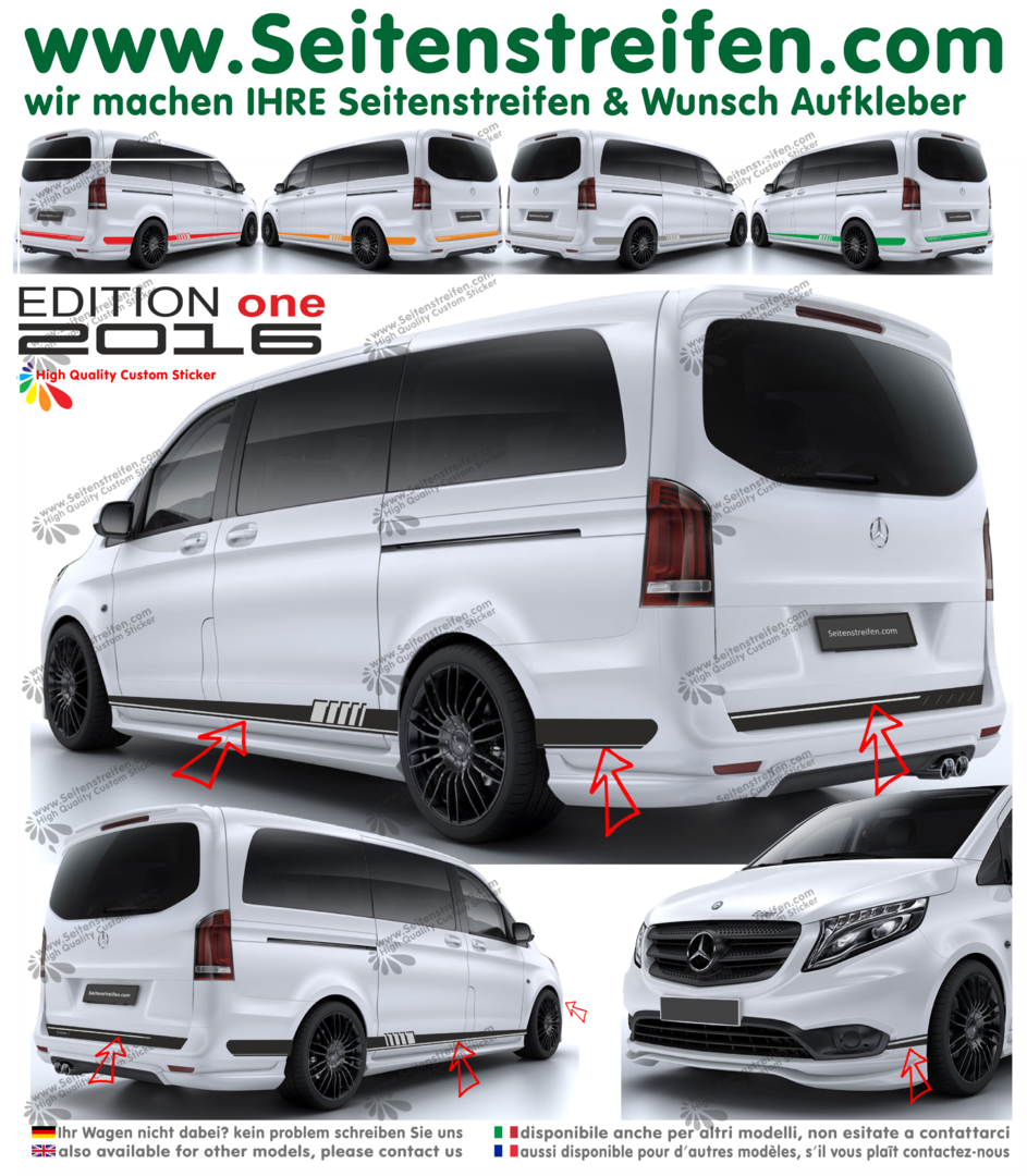 Mercedes Benz Class V - 447/693/638 Edition 1 - Side Stripes Graphics Decals Sticker Kit - N° 9957