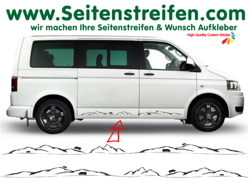 VW T4 T5 T6 Mountain Berge Panorama - Seitenstreifen Dekor Aufkleber Set - Art. Nr.: 9511