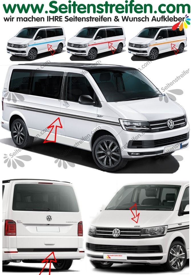 VW BUS T4 T5 T6 - Without Text EVO Custom - Side Stripes Graphics Decals Sticker Kit - N° 6099