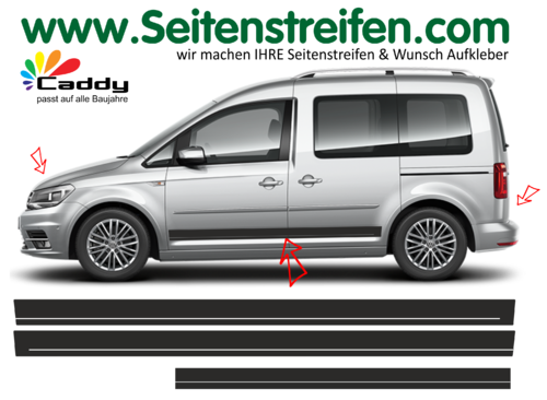 VW Caddy Edition mit Linie  Dekor Seitenstreifen Aufkleber Komplett Set - Art.Nr: 1074
