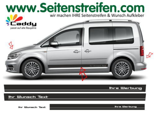 VW Caddy Maxi Wunsch Text - Ihre Werbung Dekor Seitenstreifen Aufkleber Komplett Set - Art.Nr: 1077