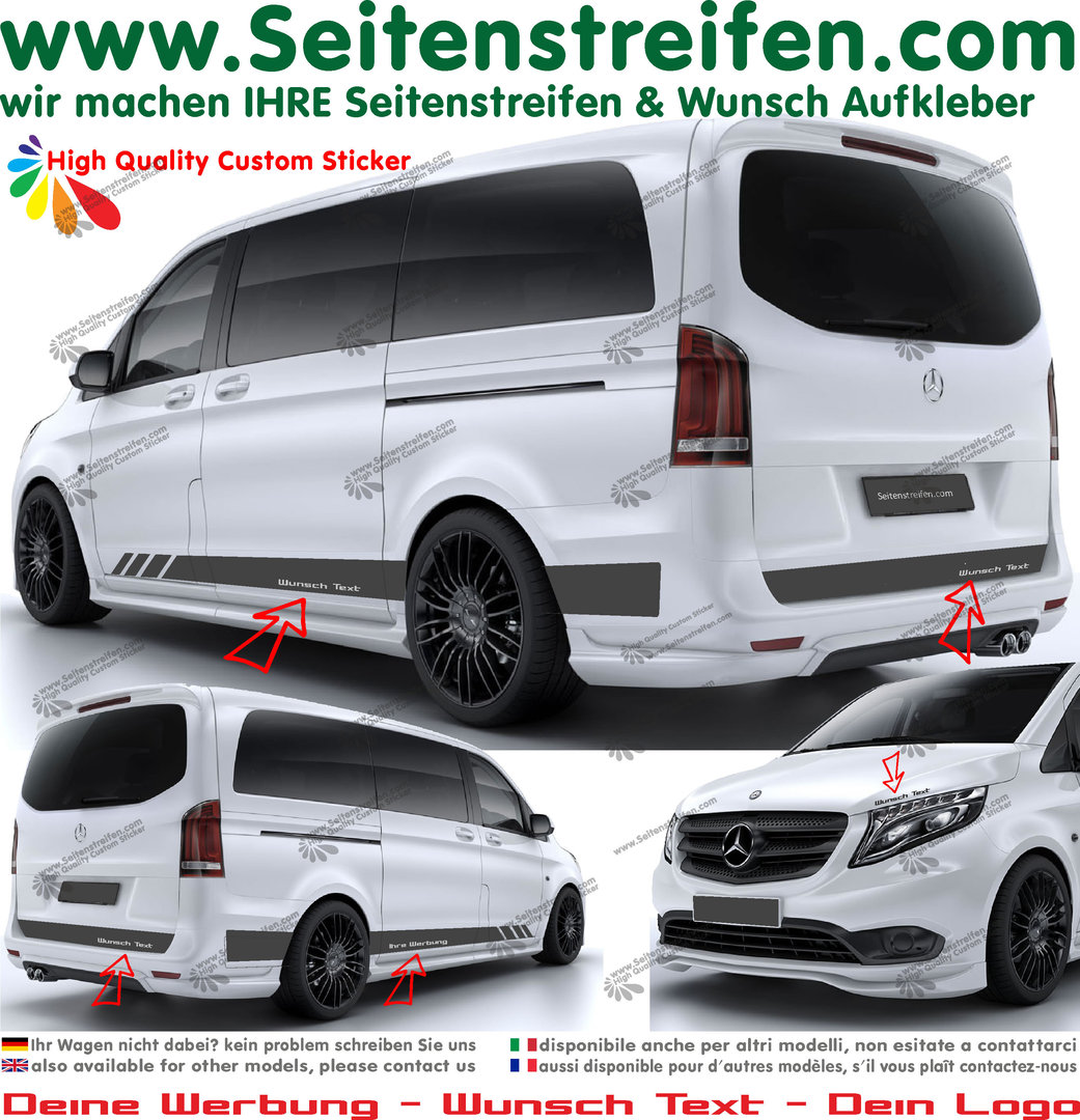 Mercedes Benz Class V - 447/693/638 YOUR TEXT - Side Stripes Graphics Decals Sticker Kit - N° 6781