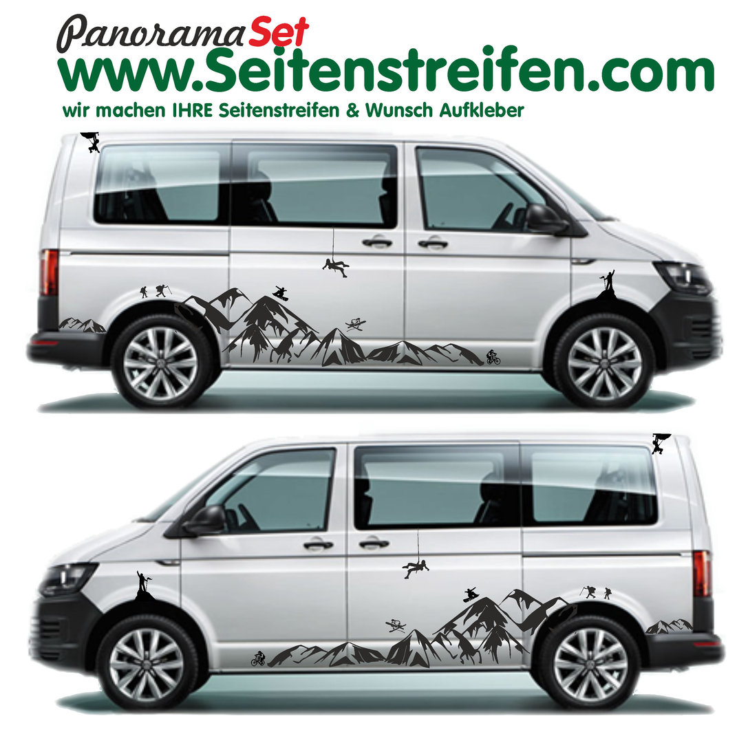 VW Bus T4 T5 T6 Mountain Berg Panorama Outdoor Sport  Pegatinas Laterales Set completo N°  1904