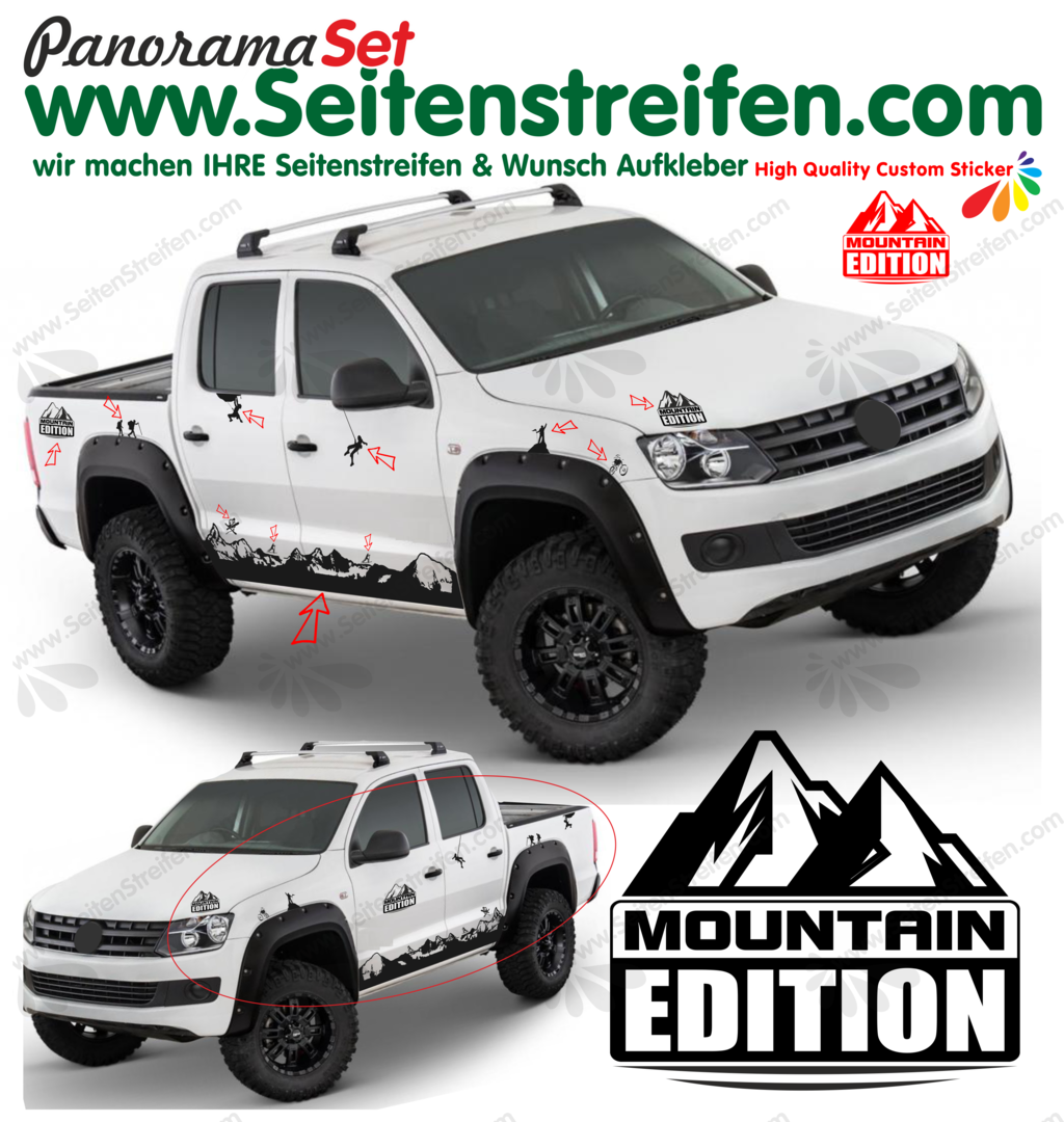 VW Amarok - Matterhorn Mountain Edition Outdoor - Side Stripes Graphics Decals Sticker Kit - N° 7006