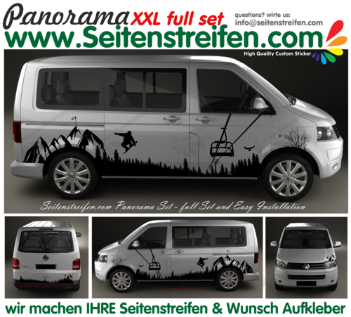 VW Bus T4 T5 T6 - Motiv hor, lesa, Outdoor - XXL sada bočních polepů - polepy - N° 3331