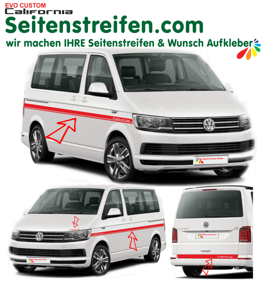 VW Bus T5 T6 - California Custom Seitenstreifen Aufkleber Dekor Set: 9458