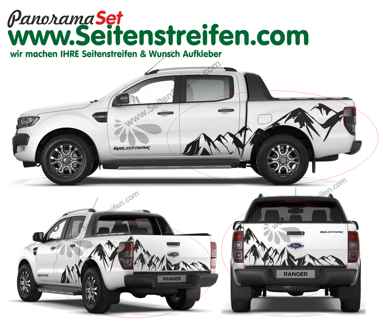 Ford Ranger Mountain Edition Berge Alpen Outdoor Seitenstreifen Aufkleber Dekor XXL Set - Nr.: 3924