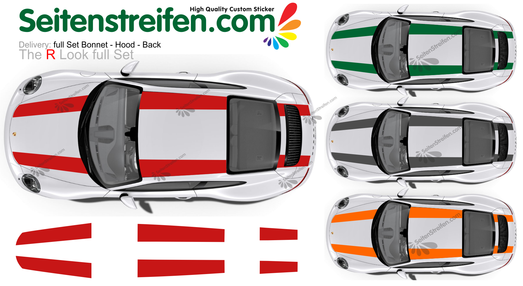 PORSCHE 911 (991) - R look strisce del tetto adesivi laterali adesive auto sticker - 9010