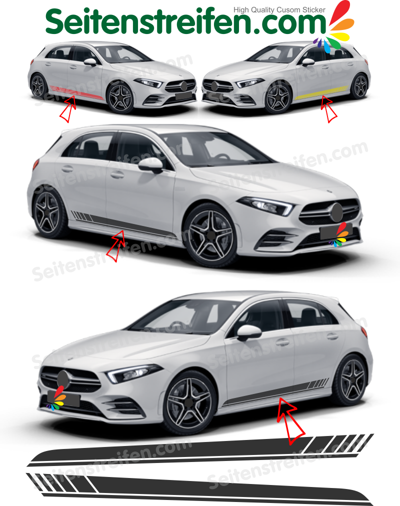 Mercedes Benz Class A - AMG Edition 1 - Side Stripes Graphics Decals Sticker Kit - N° 2067