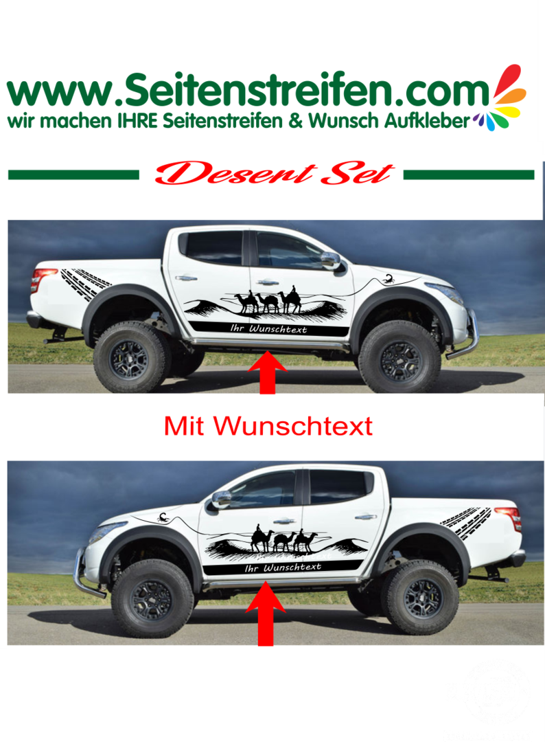 Mitsubishi L 200 Wunsch text Wüste Kamele Wheels Panorama Outdoor Aufkleber Dekor - U1904