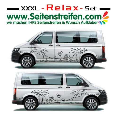 VW T4 T5 T6 - Motiv děvče v houpací síti Relax kokos - XL panorama - sada bočních polepů - Nº U1919