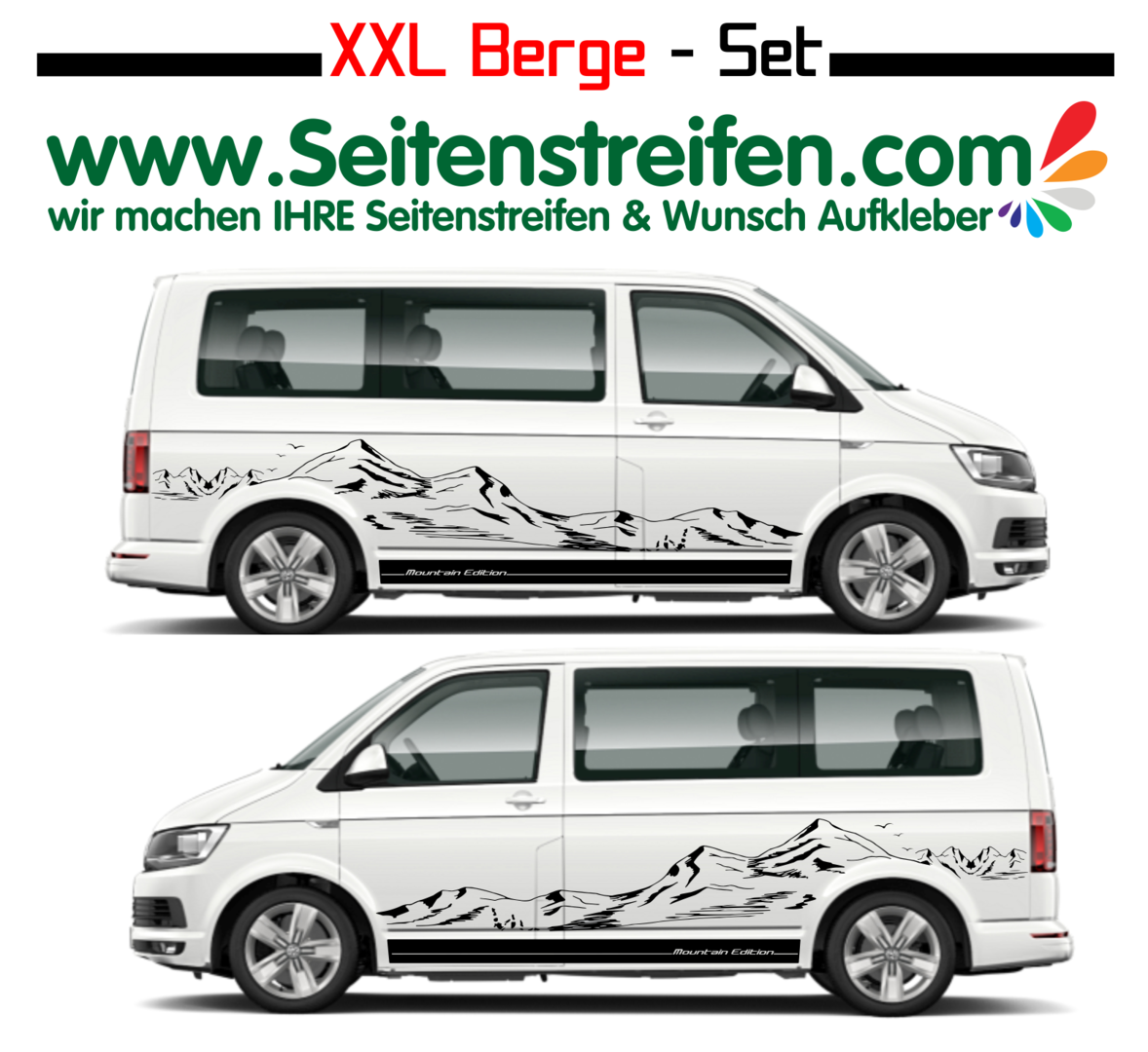 VW Bus T4 T5 T6 - Belle Montagne XXL Silhouette laterali adesive auto sticker - U1920