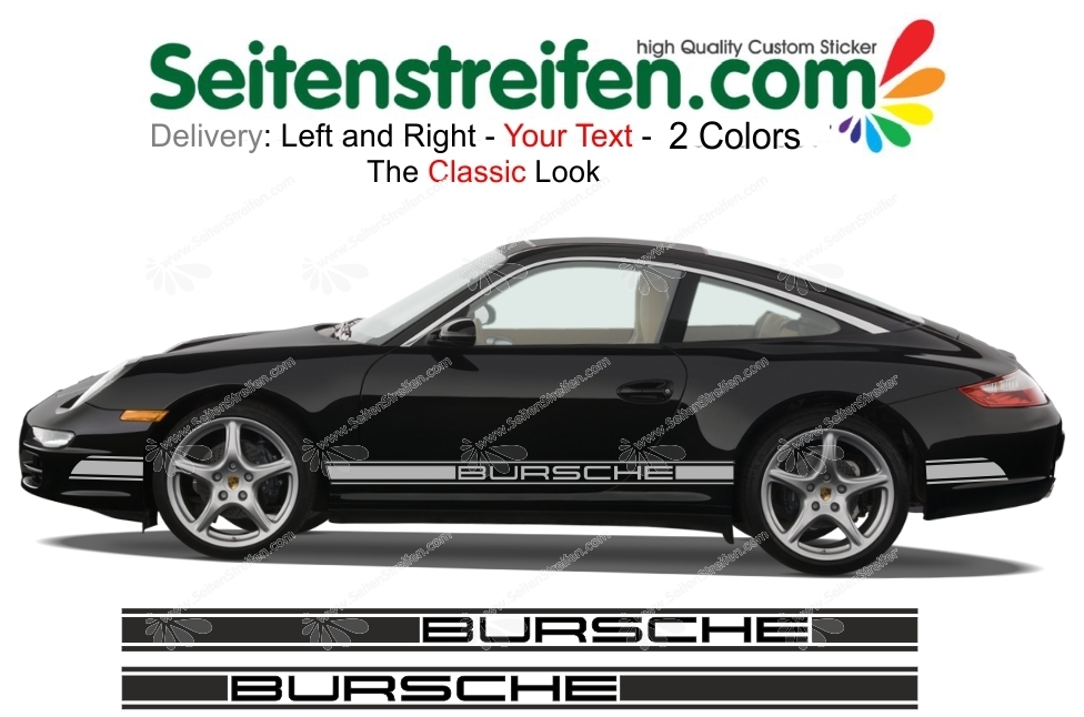 Porsche 911 (996) Wunsch Text Seitenstreifen Aufkleber Dekor Set Art.Nr: 5996