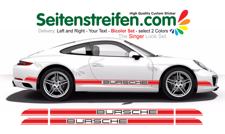 PORSCHE 911 (991) - testo dei desideri R Singer adesivi laterali Bicolor adesive auto sticker - 6991
