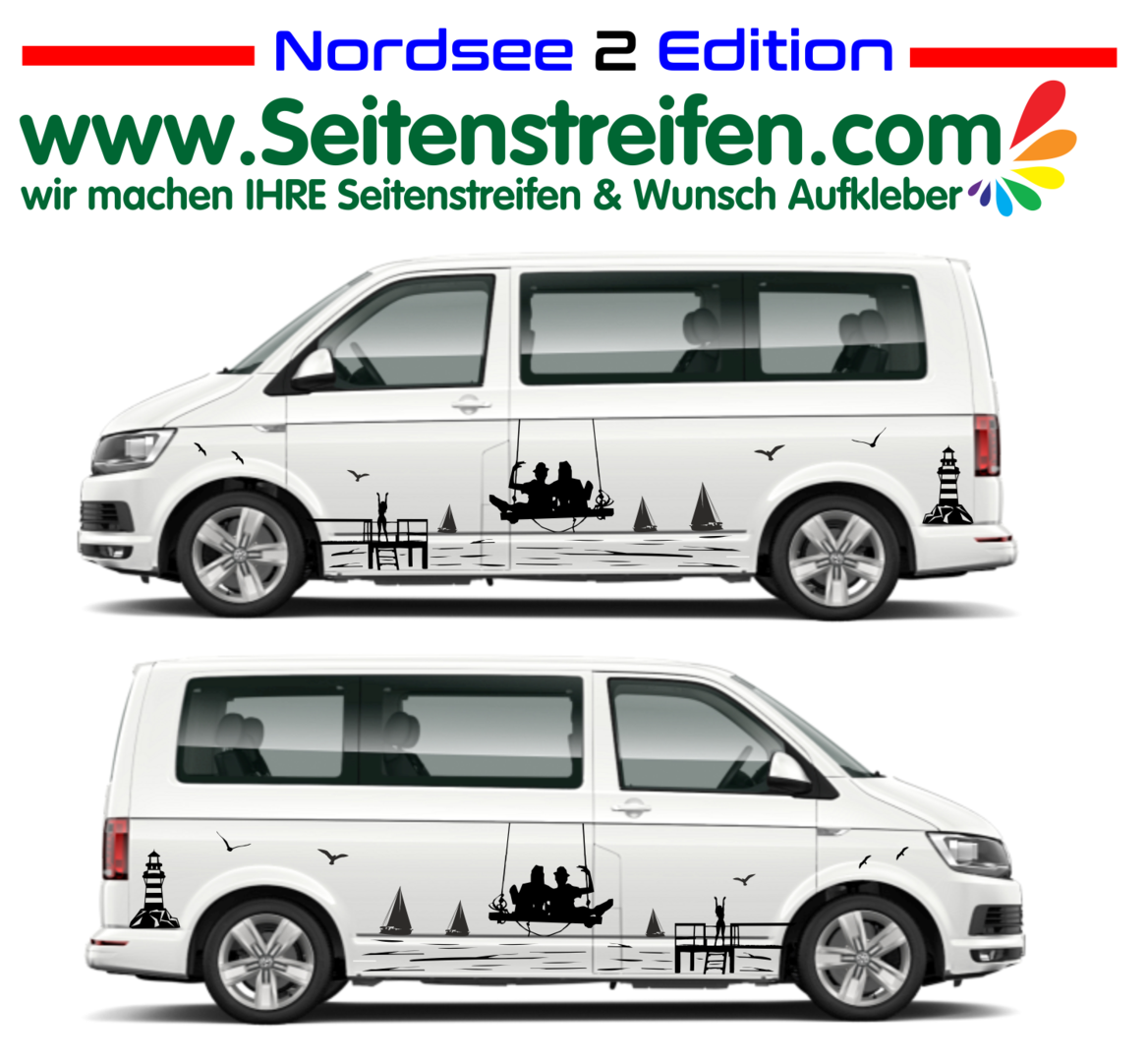 VW Bus T4 T5 T6 - Mare del Nord Baltico Faro adesivi laterali adesive auto sticker - U1932