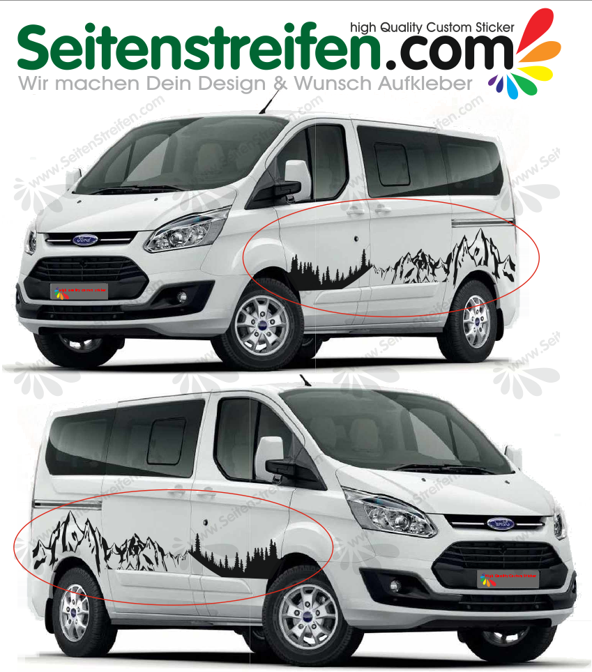 Ford Transit Custom - Mountain Forest Outdoor - Graphics Decals Sticker Kit - N° 2269