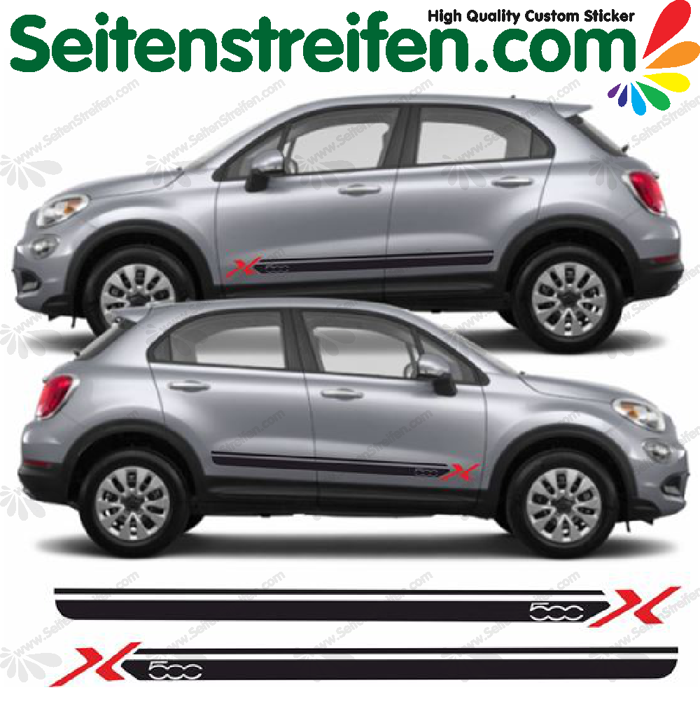 Fiat 500X - Bicolor 2 colors Selectable - Side Stripes Graphics Decals Sticker Kit - N° 9898