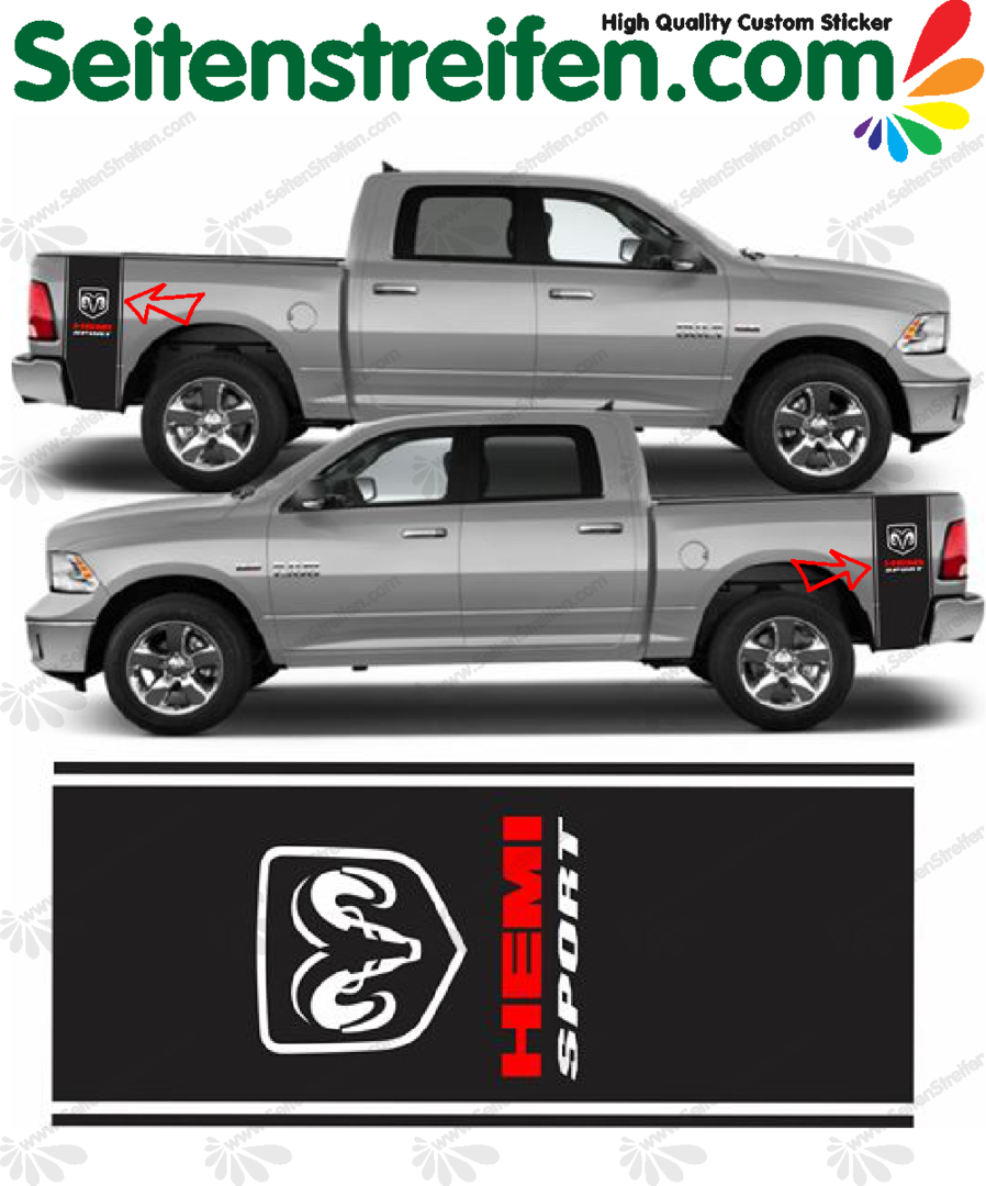 Dodge Ram "Hemi Sport" Side Stripes / Stickers / left and right
