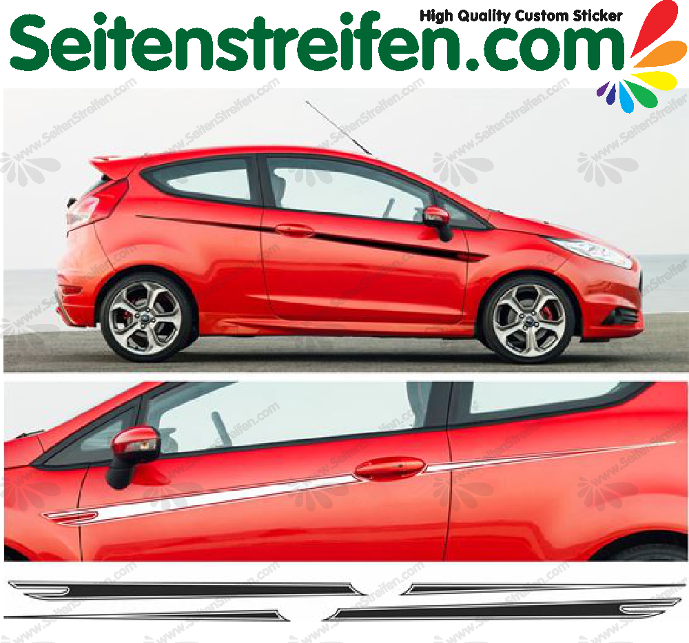 Ford Fiesta 3 Türer MK7 Dekor Seitenstreifen Aufkleber Set Art. Nr.: 1060