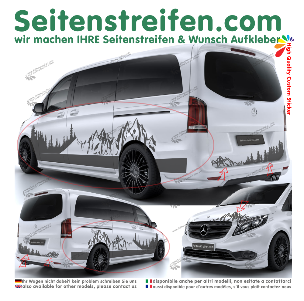 Mercedes Benz V Klasse XXL Berge Wald Outdoor Seitenstreifen Dekor Aufkleber Set Nr 3008