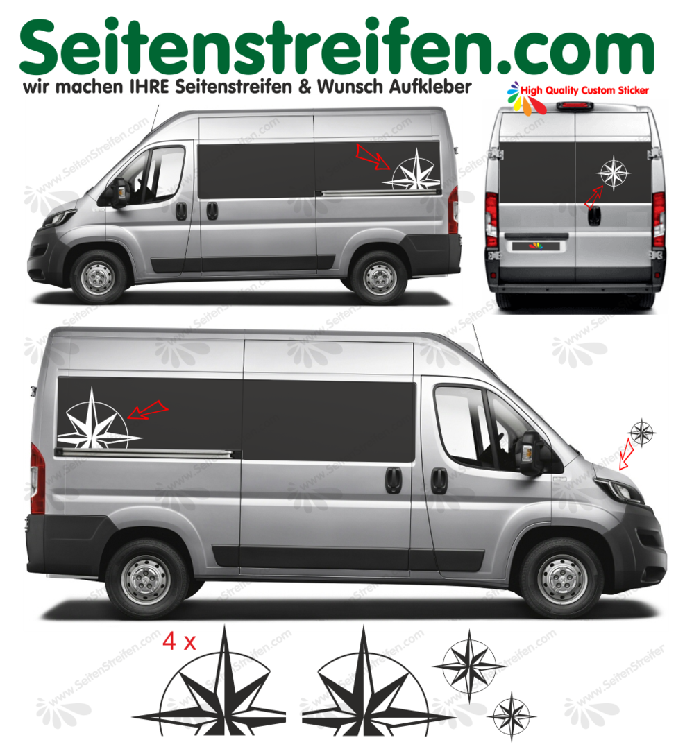 Fiat Ducato all manufacture years and lenghts - 4x Windrose - Decals Sticker kit - N° 9083